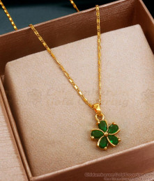 Emerald Stone Gold Pendant Floral Design With Short Chain SMDR2224