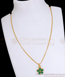 Emerald Stone Gold Pendant Floral Design With Short Chain SMDR2224