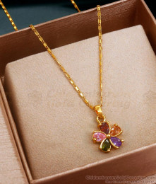 Glittering Multi Stone Floral Pendant Gold Chain Design SMDR2225