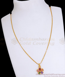 Glittering Multi Stone Floral Pendant Gold Chain Design SMDR2225