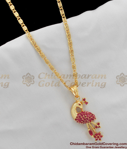 Ruby Stone Peacock Design Pendant Chain 