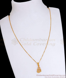 Plain 1 Gram Gold Pendant Chain Floral Design SMDR2243