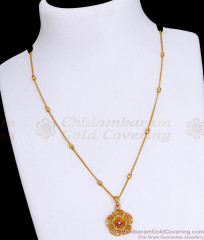 Beautiful Ruby Stone Floral Pendant Gold Chain With Price SMDR2290 Beautiful Ruby Stone Floral Pendant Gold Chain With Price SMDR2290