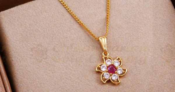 Ruby White Stone Small Floral Pendant With Gold Chain SMDR2293