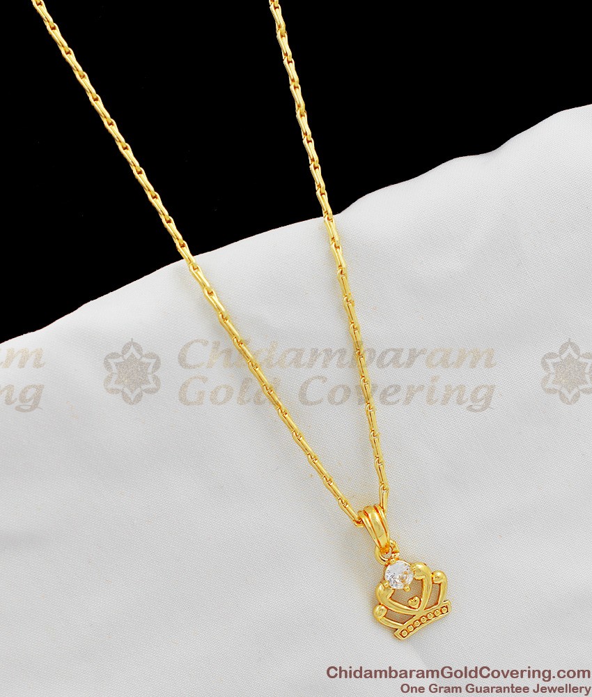 Dangling CZ White Stone Crown Design Gold Pendant SMDR230