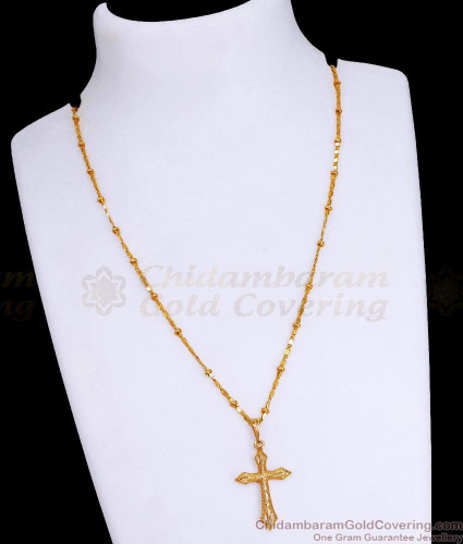 Christian Cross Gold Imitation Pendant Chain Traditional Designs