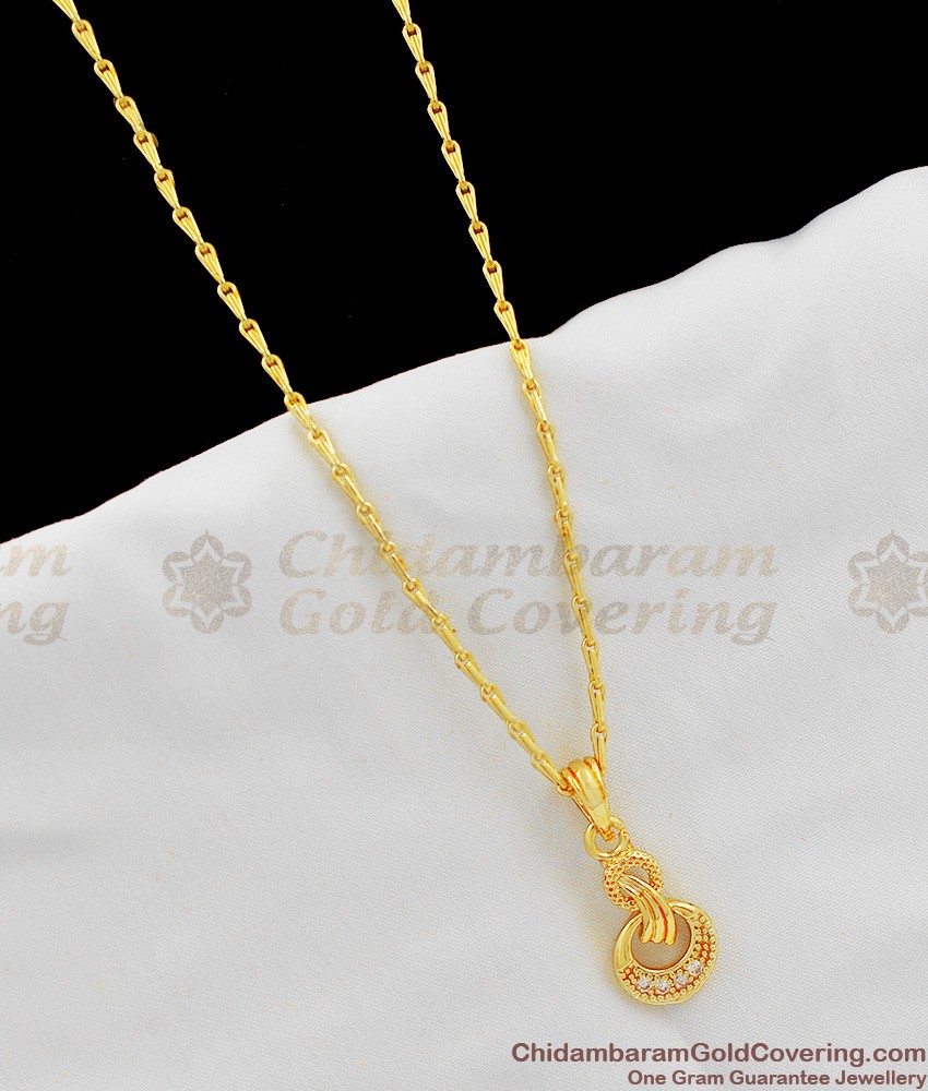 Trendy White CZ Stone Gold Pendant Chain SMDR233