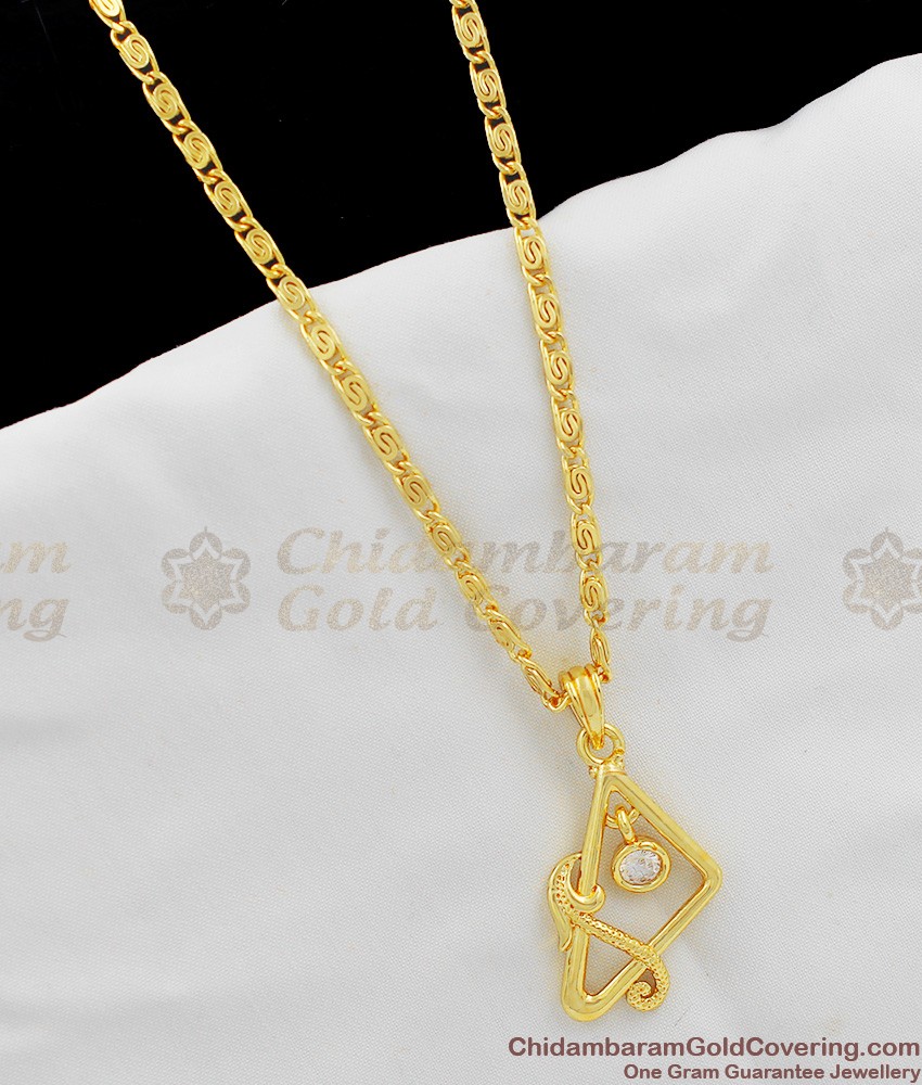 Trendy White Crystal Small Pendant Chain Gold Design SMDR236