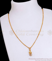 Simple Floral Design White Stone Pendant Gold Plated Chain SMDR2456