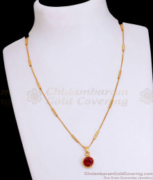 Single Ruby Stone Gold Plated Pendant With Tube Design Chain SMDR2460