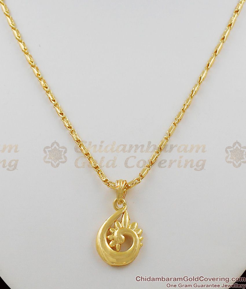 Gold Finish Peacock Design Pendant Short Chain For Office And College Use SMDR247