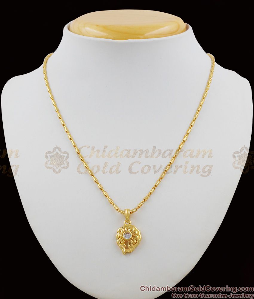 Sizzling White AD Crystal Gold Plated Pendant Chain For Daily Use SMDR248