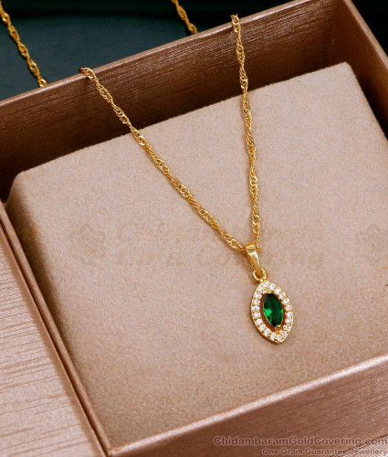 Glittering Emerald Stone Diamond Pendant Necklace For Ladies
