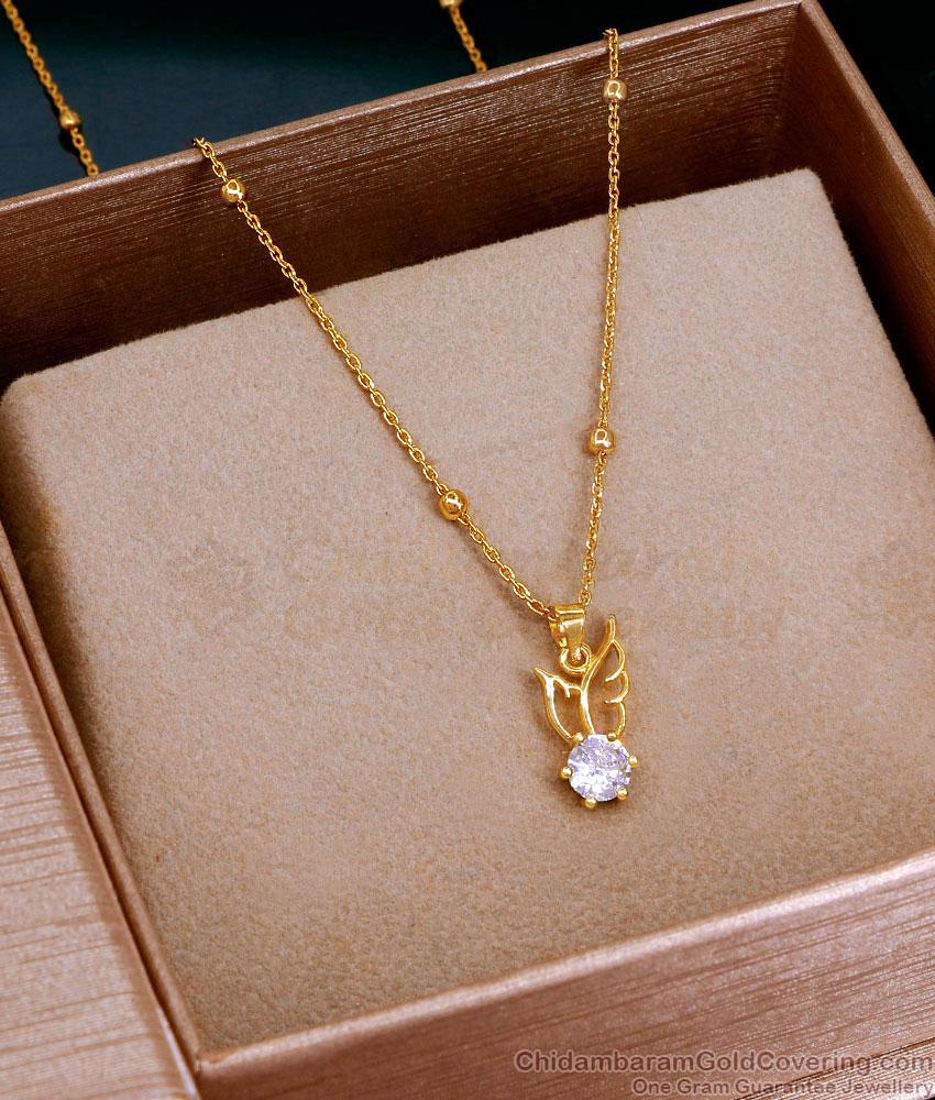 Single Diamond Stone Butterfly Gold Pendant Chain Online SMDR2529