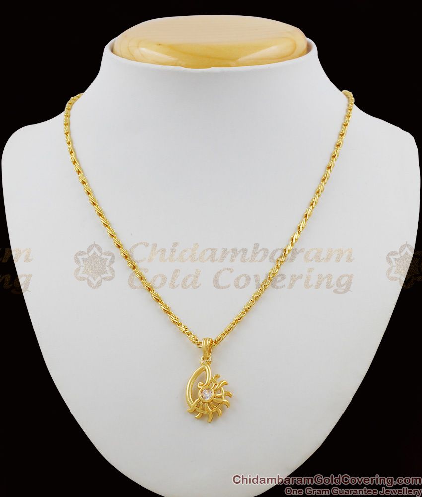 Iconic Sun Rays Design CZ Stone Gold Short Chain Pendant For Daily Use SMDR254