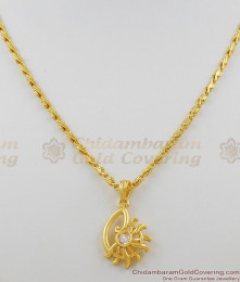 Iconic Sun Rays Design CZ Stone Gold Short Chain Pendant For Daily Use SMDR254