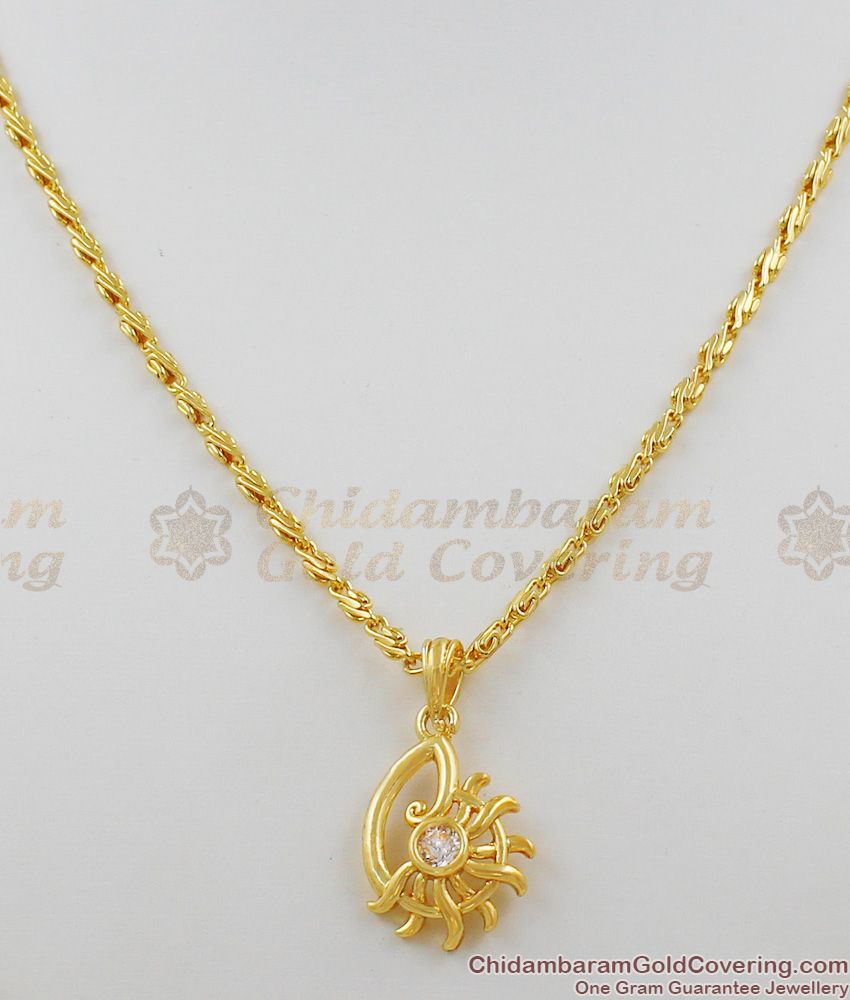 Iconic Sun Rays Design CZ Stone Gold Short Chain Pendant For Daily Use SMDR254 Iconic Sun Rays Design CZ Stone Gold Short Chain Pendant For Daily Use SMDR254