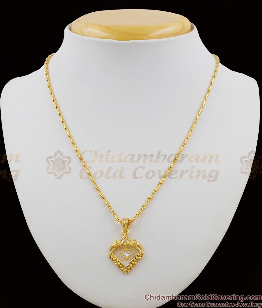 Valentines Gift Fancy White Stone Heart Gold Pendant Short Chain For Girls SMDR256