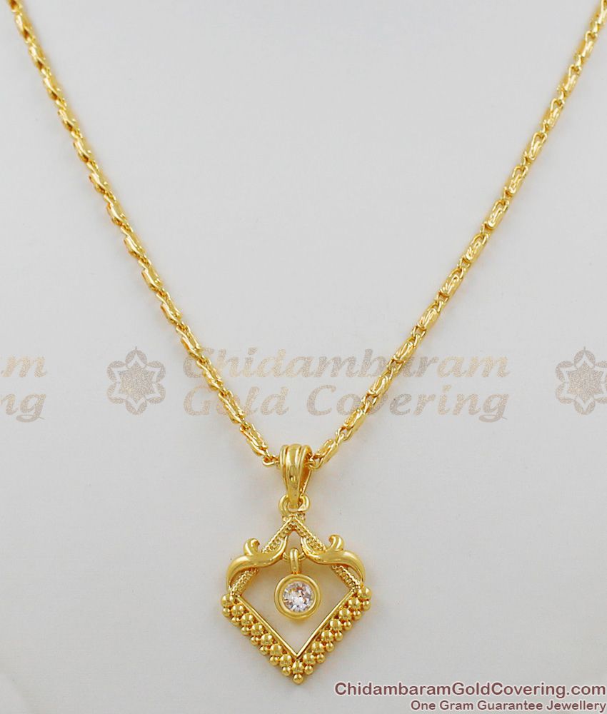 Valentines Gift Fancy White Stone Heart Gold Pendant Short Chain For Girls SMDR256