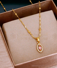 Pure Gold Tone Wheat Chain With Pink Stone Pendant Necklace SMDR2561