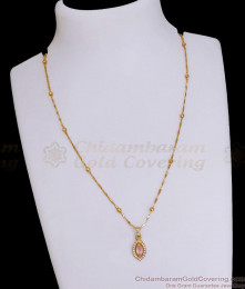Pure Gold Tone Wheat Chain With Pink Stone Pendant Necklace SMDR2561