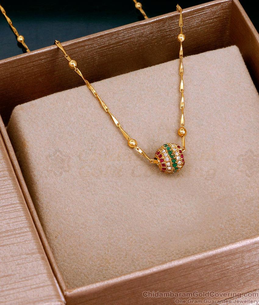 Multi Stone Ball Pendant With Thin Gold Plated Wheat Chain Online SMDR2562 Multi Stone Ball Pendant With Thin Gold Plated Wheat Chain Online SMDR2562