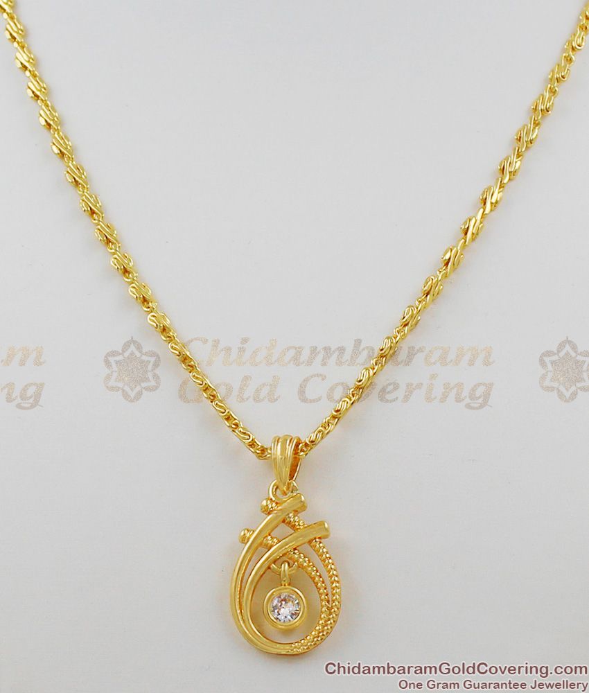 Dazzling White AD Stone Gold Pendant Chain Design SMDR257
