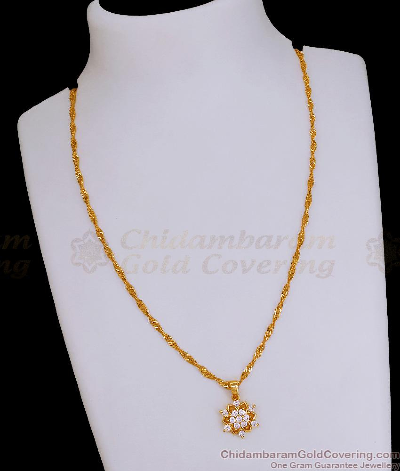 Attractive White Stone Flower Design Locket Chain Online SMDR2586