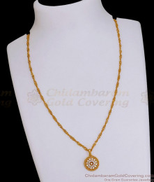 22K Gold Plated Round Pendant Chain White Stone Design SMDR2595