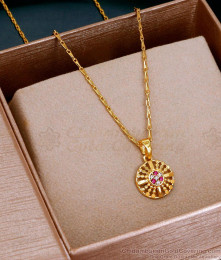 Daily Wear 1 Gram Gold Round Pendant Chain With Stones SMDR2607