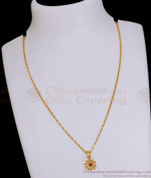 Small Ruby Stone Flower Pendant Gold Plated Wheat Chain SMDR2608 Small Ruby Stone Flower Pendant Gold Plated Wheat Chain SMDR2608