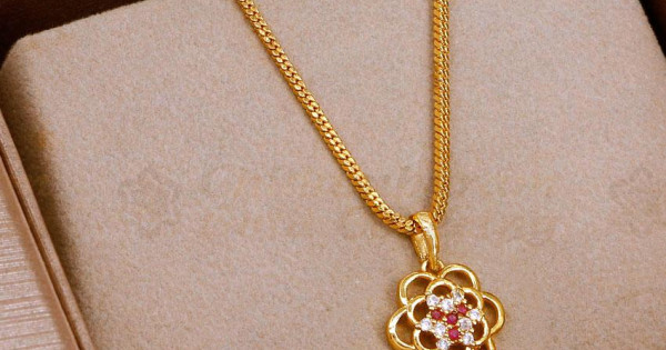 Elegant Gold Plated Ruby White Stone Pendant Chain For Women SMDR2619