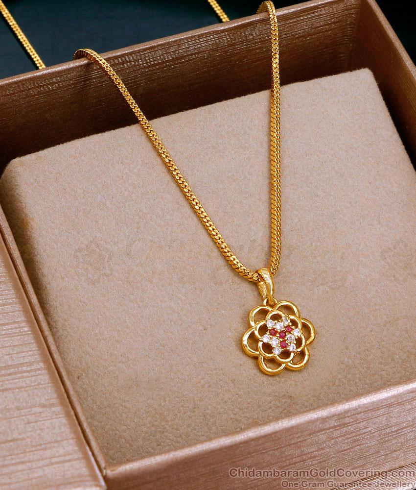 Elegant Gold Plated Ruby White Stone Pendant Chain For Women SMDR2619 Elegant Gold Plated Ruby White Stone Pendant Chain For Women SMDR2619