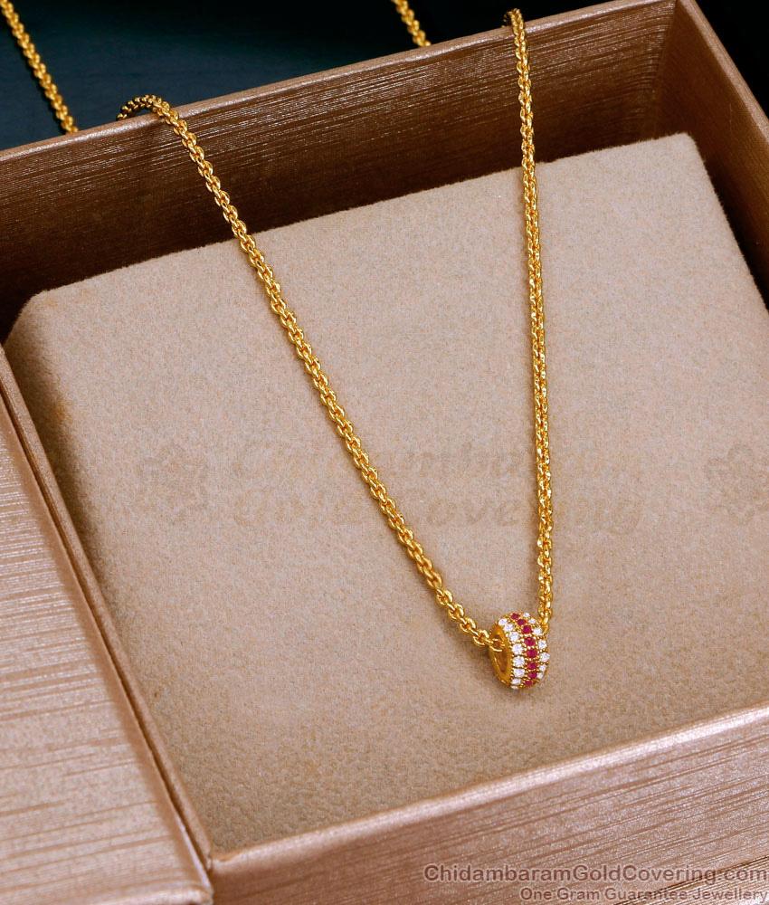 Daily Wear Ball Pendant Ruby White Stone Design For Girls SMDR2631 Daily Wear Ball Pendant Ruby White Stone Design For Girls SMDR2631