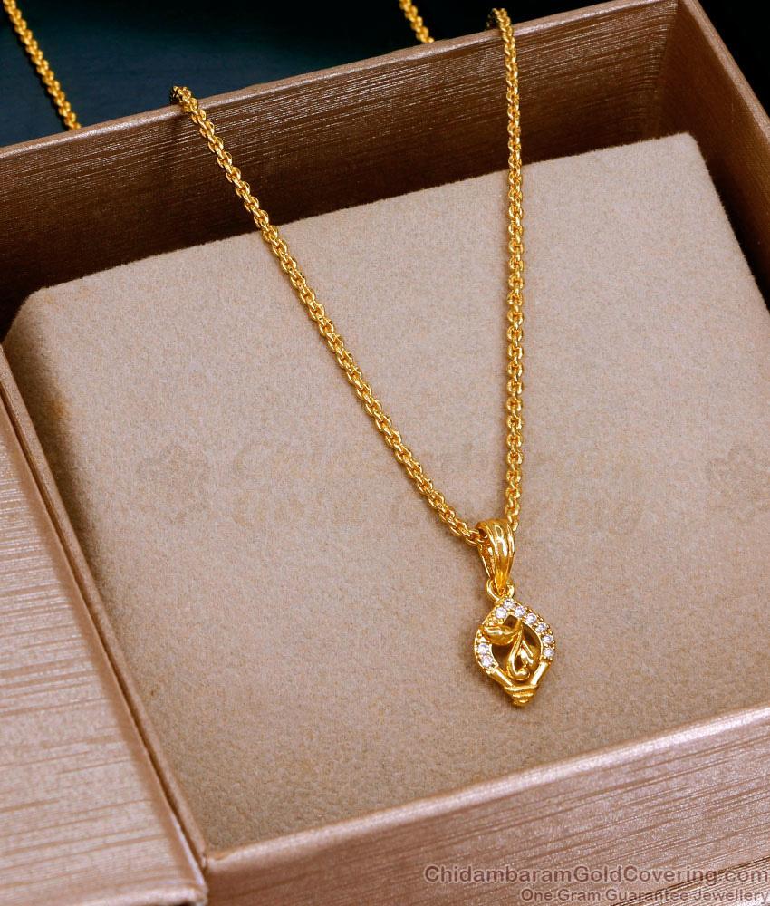 Real Gold Tone Leaf Pendant Chain White Stone Design SMDR2632