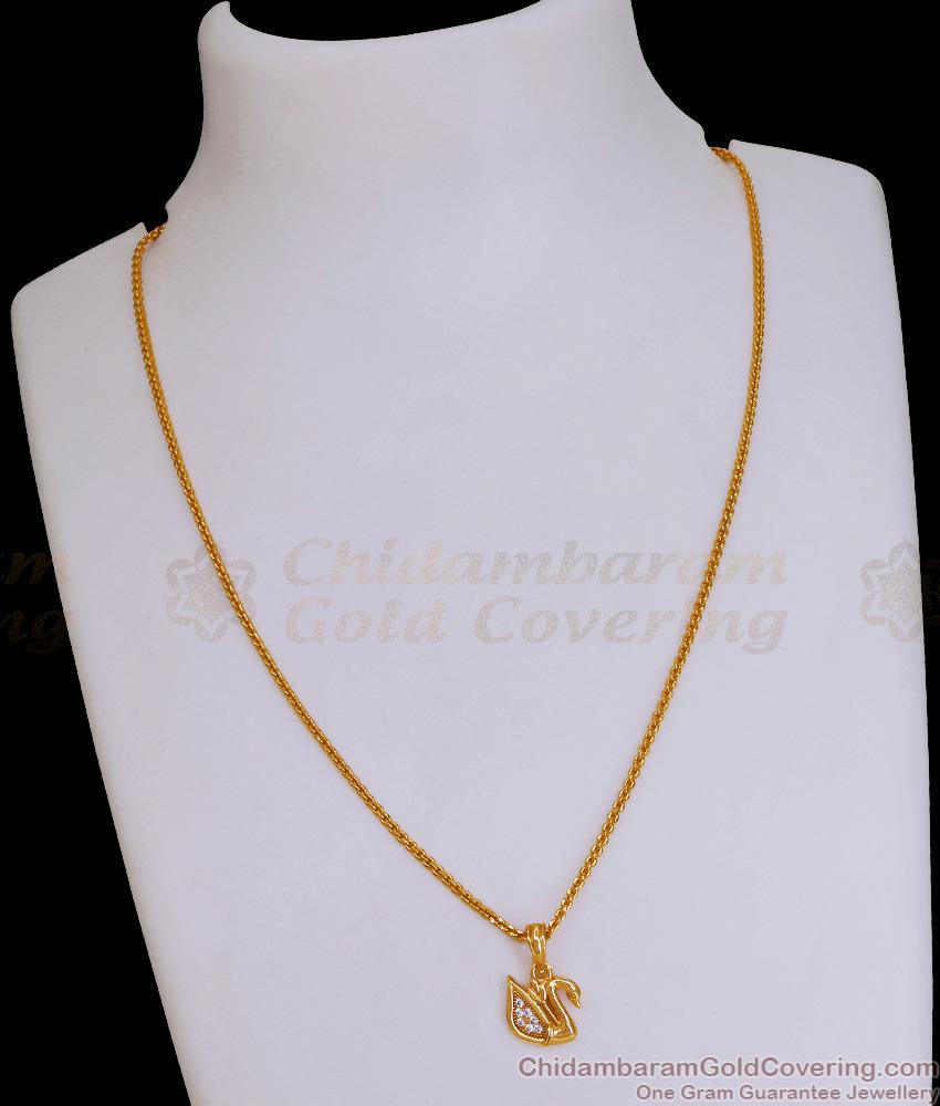 Elegant Swan Design Ad Stone Pendant Gold Chain Collection SMDR2633 Elegant Swan Design Ad Stone Pendant Gold Chain Collection SMDR2633