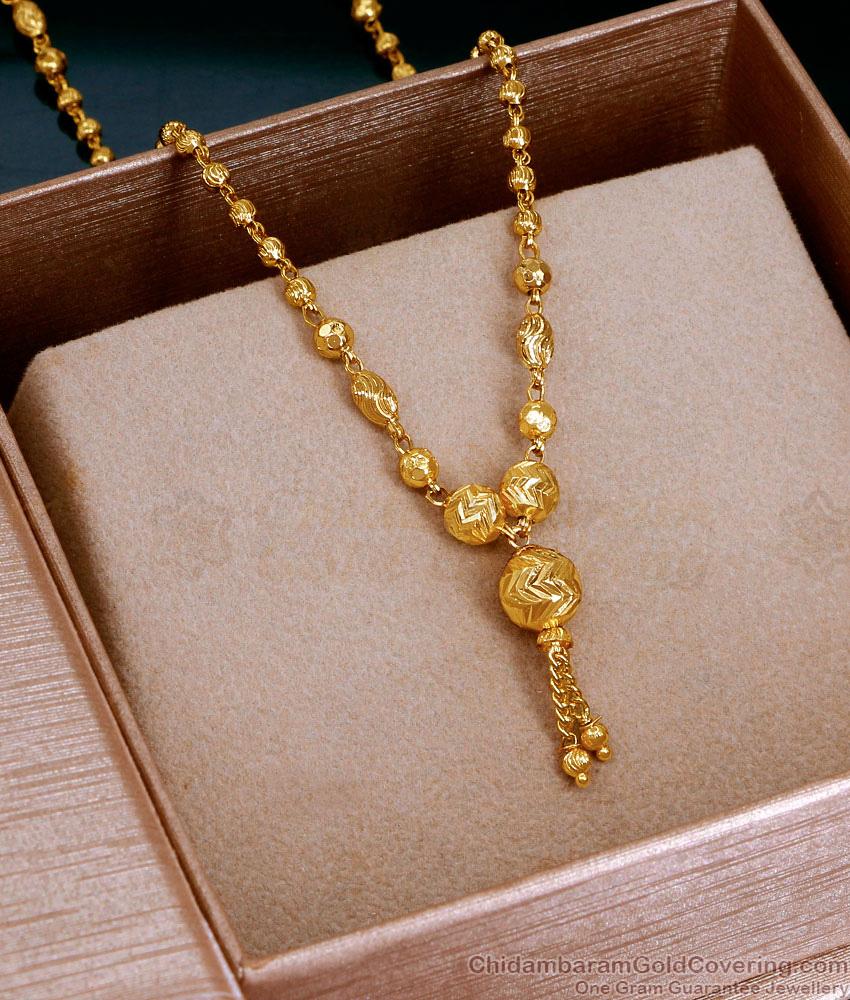 Pure Gold Tone Short Pendant Chain Plain Beads Design SMDR2641