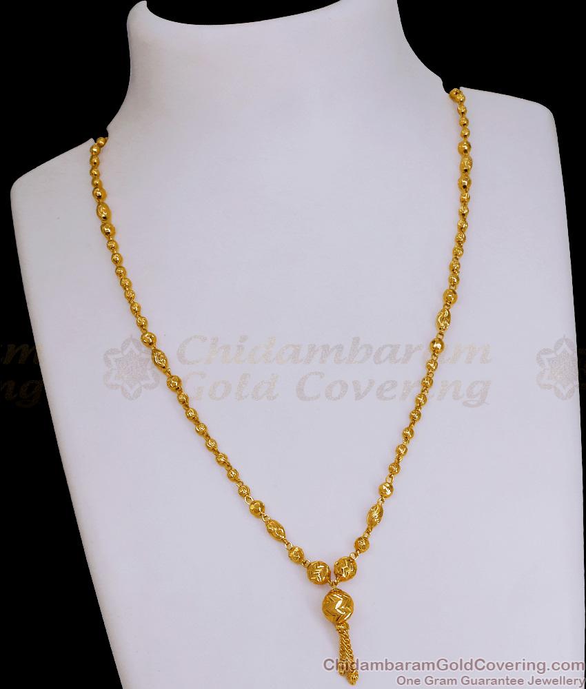 Pure Gold Tone Short Pendant Chain Plain Beads Design SMDR2641