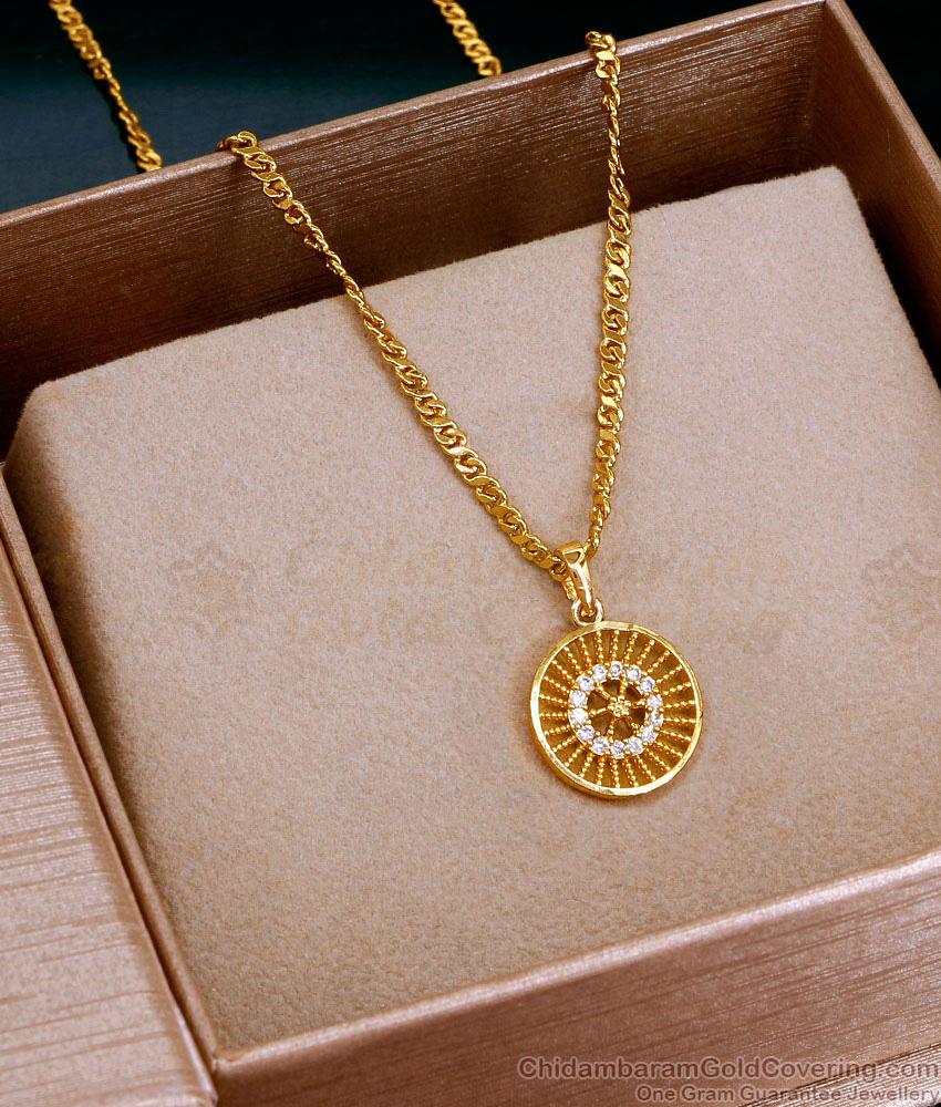 Real Gold Design Round Pendant White Stone Design With Short Chain SMDR2654 Real Gold Design Round Pendant White Stone Design With Short Chain SMDR2654