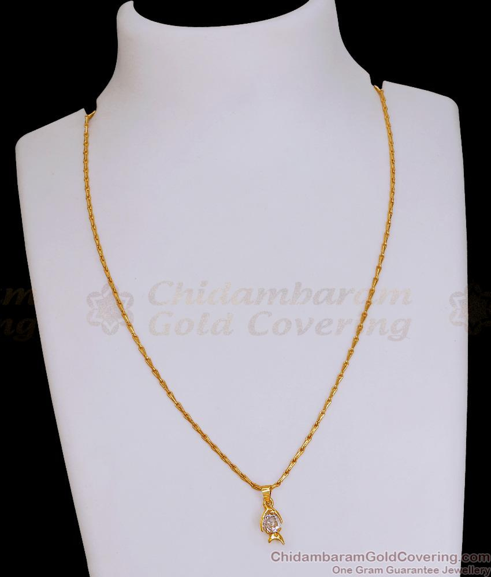 Cute Single Diamond Fish Pendant Gold Plated Chain Designs Online SMDR2660