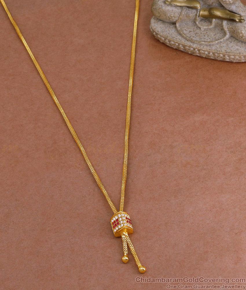 Regular Use Ruby White Stone Pendant With Thin Gold Plated Chain SMDR2675 Regular Use Ruby White Stone Pendant With Thin Gold Plated Chain SMDR2675