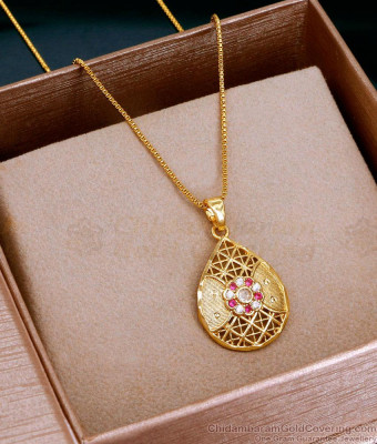 New Arrival Gold Plated Ruby White Droplet Pendant With Thin Chain SMDR2679