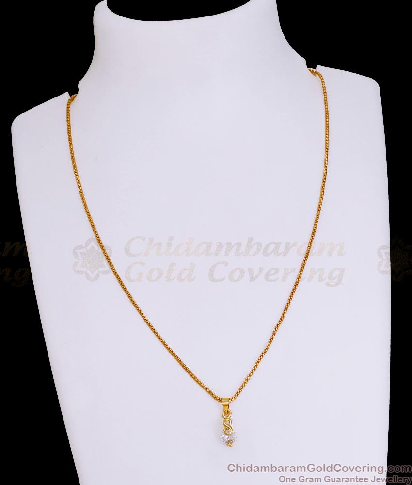 Single White Stone Gold Imitation Necklace For Daily Wear SMDR2686 Single White Stone Gold Imitation Necklace For Daily Wear SMDR2686