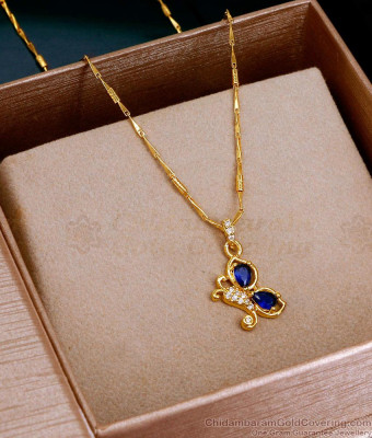 Beautiful Sapphire Stone Butterfly Pendant With Gold Wheat Chain Online SMDR2697