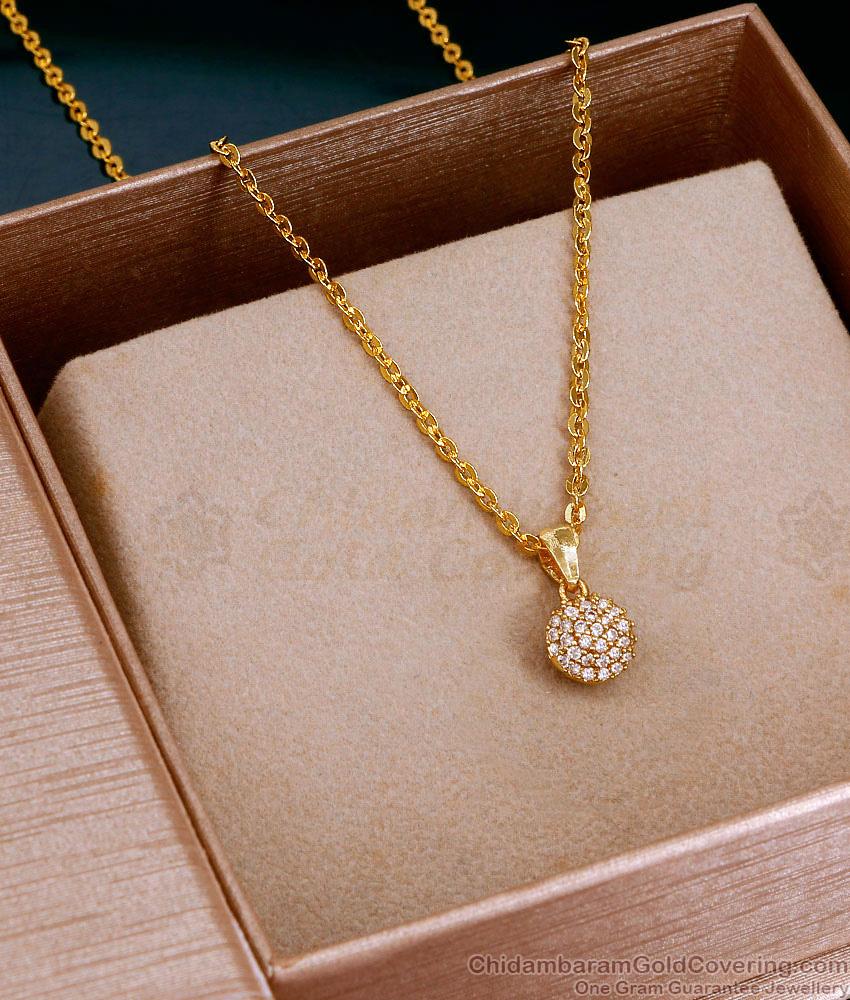 One Sided White Stone Ball Pendant Gold Plated Chain Design For Everyday Use SMDR2701 One Sided White Stone Ball Pendant Gold Plated Chain Design For Everyday Use SMDR2701