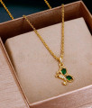 Pure Gold Tone Butterfly Pendant Emerald Stone Design With Chain SMDR2705