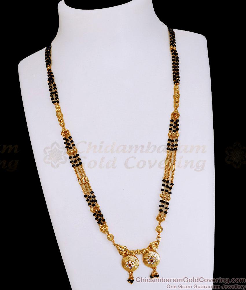 Real Gold Design 3 Line Karimani Modern Mangalsutra Thali Chain SMDR2707 Real Gold Design 3 Line Karimani Modern Mangalsutra Thali Chain SMDR2707