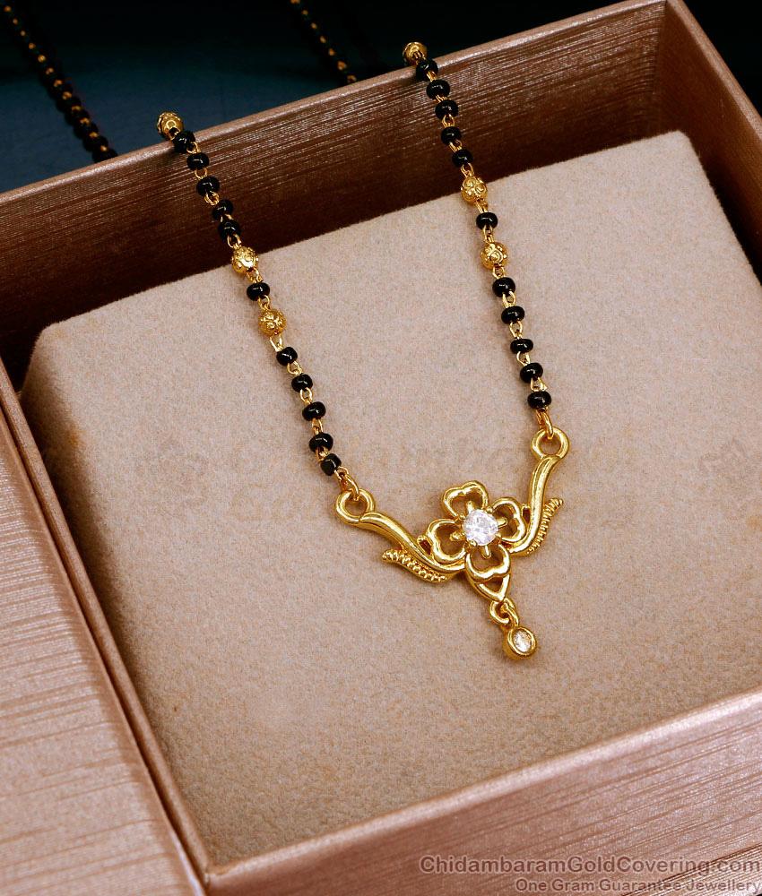 White Stone Flower Pendant Gold Imitation Mangalsutra Thali Chain SMDR2712 White Stone Flower Pendant Gold Imitation Mangalsutra Thali Chain SMDR2712