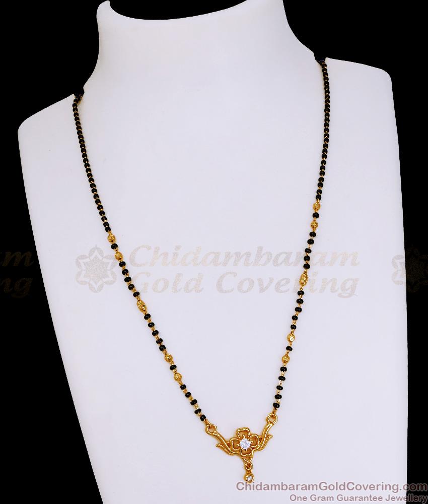 White Stone Flower Pendant Gold Imitation Mangalsutra Thali Chain SMDR2712 White Stone Flower Pendant Gold Imitation Mangalsutra Thali Chain SMDR2712