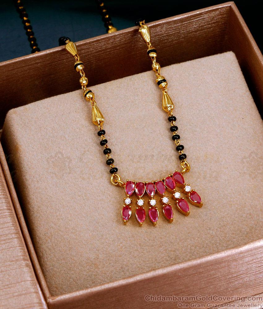 Trendy Ruby Stone Single Line Black Beaded Mangalsutra Chain Online SMDR2721 Trendy Ruby Stone Single Line Black Beaded Mangalsutra Chain Online SMDR2721